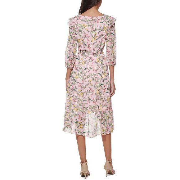 Tommy Hilfiger Womens Pink Chiffon Faux-Wrap Wedding Midi Dress NWT - Picture 2 of 2